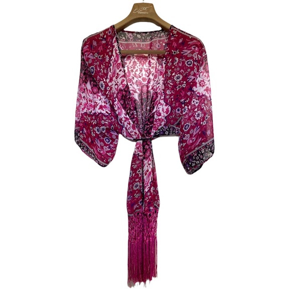 Other - ❌SOLD❌OSFA•HOT PINK / PURPLE FLORAL COVER UP W FRINGE•